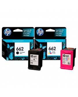 Kit Cartucho HP 662 Para impresoras HP DeskJet Ink Advantage 1015 1516 2516 2546 2646 3516  3546 4646