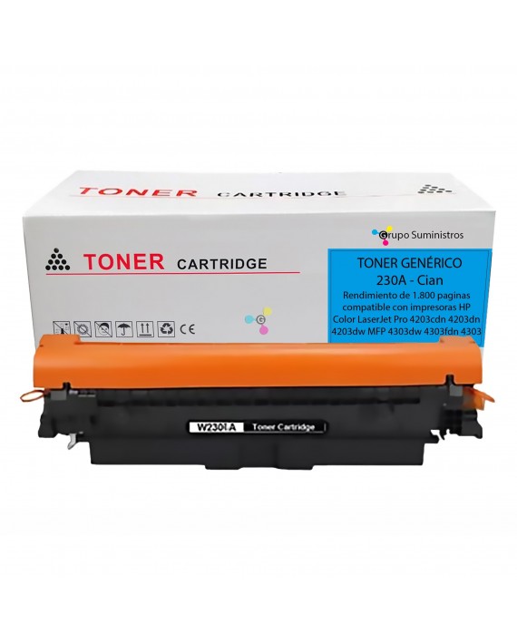 Toner 230A Genérico Cian Compatible con Impresoras HP color LaserJet Pro 4203 4203DN 4203CDN MFP 4303 4303DW 4303FDW