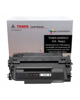 Toner 55A Genérico Negro Compatible con Impresoras HP LaserJet Enterprise serie 500 P3015 Pro M521 M525