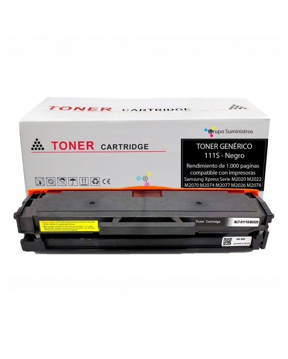Toner 111S Genérico Negro Compatible con Impresoras Samsung Xpress Serie M2020 M2022 M2070 M2071 M2074FW M2026