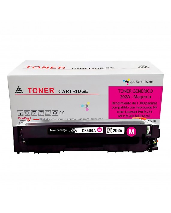 Toner 202A Genérico Magenta Compatible con Impresoras HP color LaserJet Pro M254 MFP M280 MFP M281