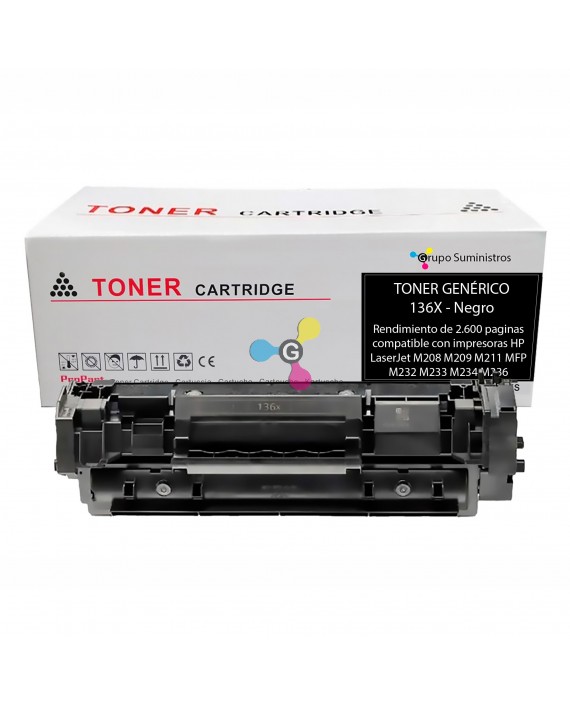 Tóner 136X Genérico Negro Compatible con Impresoras HP LaserJet M208 M209 M211 MFP M232 M233 M234 M236