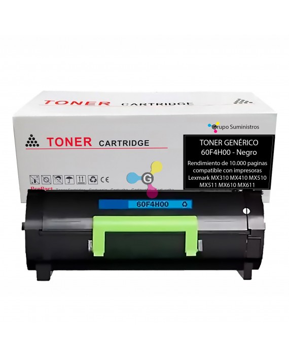 Tóner 60F4H00 Genérico Negro Compatible con Impresoras Lexmark MX310 MX410 MX510 MX511 MX610 MX611